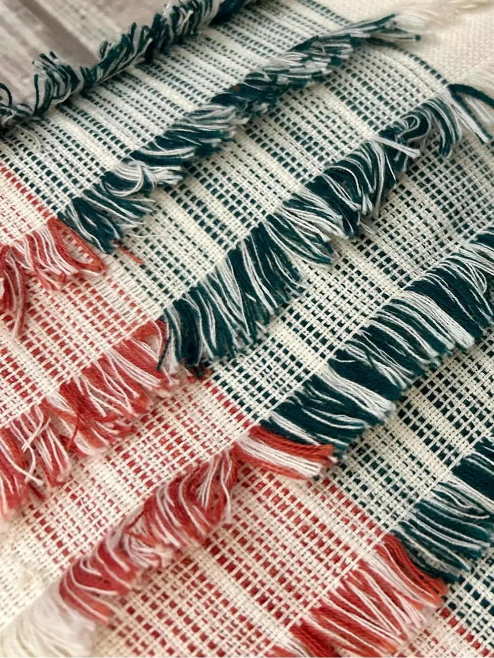 20” Striped Fringe Cotton Pillow Covers (2) (Cream, Red & Navy)